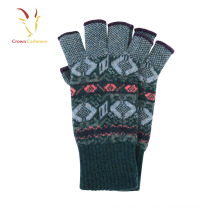 Gants de mitaines de cachemire de fantaisie de Kintted Jacquard gant de demi doigt